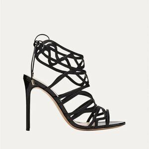 ALEXANDRE BIRMAN Black Leather Stiletto Caged Heel Sandal Shoe Size 7.5